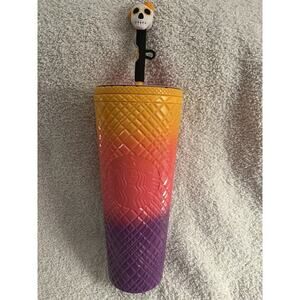 Starbucks Halloween 2024 Tricolor Ombré‎ Tumbler 24oz w/ Sugar Skull Topper NWT